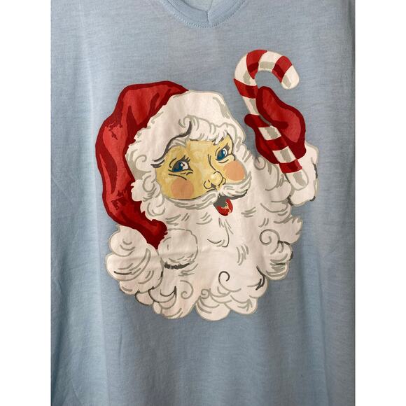 Royal Standard Women's Glacier Blue Candy Cane Santa T-shirt Size X-Small - Picture 3 of 8